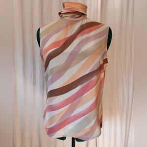 Vintage Austin Reed Pastel Abstract Wave Sleeveless Mock Neck Top Size 10